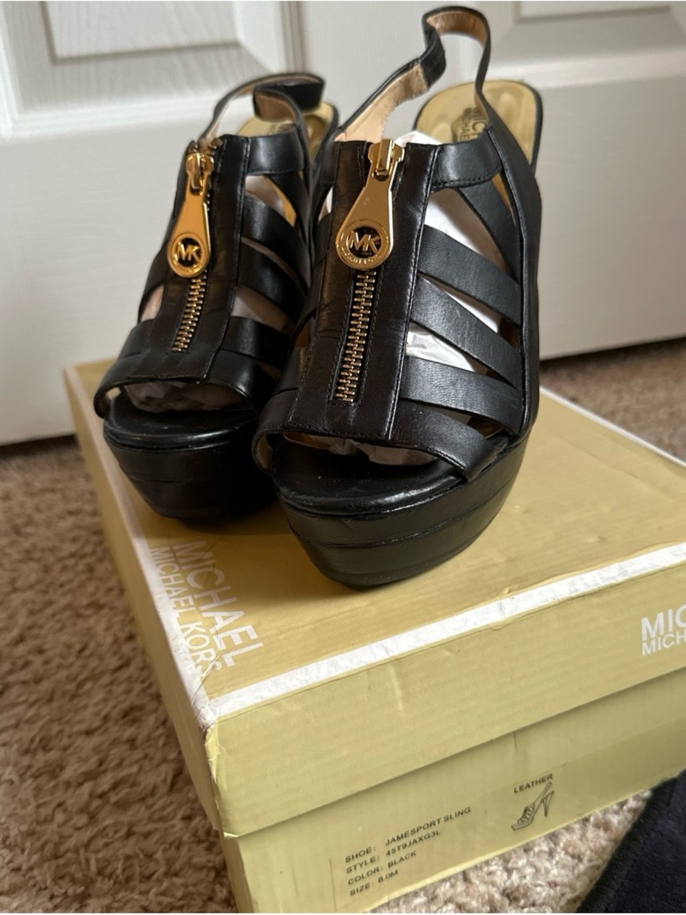 NEW Michael Kors Black Leather with Gold accents heels
